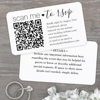 100 Pack Qr Code Rsvp & Details Wedding Enclosure Business Card Front View