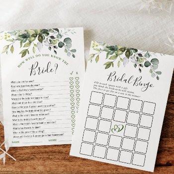 2 bridal shower games elegant eucalyptus card