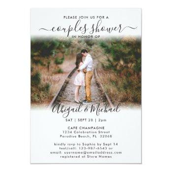 2 Photo Couples Bridal Shower Chic Modern Script Invitation Front View