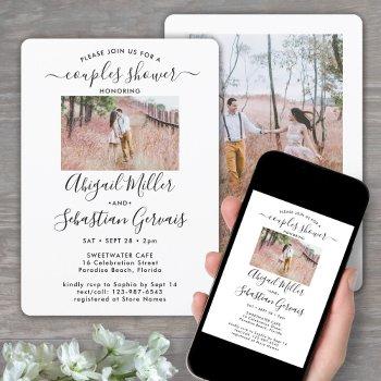 2 photo couples wedding shower chic modern script invitation