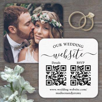 2 Qr Codes Wedding Website & Rsvp Square Photo Enclosure Card Front View