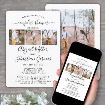 4 photo couples bridal shower chic modern script invitation