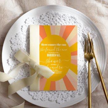 70s retro here comes the sun bridal shower  invitation