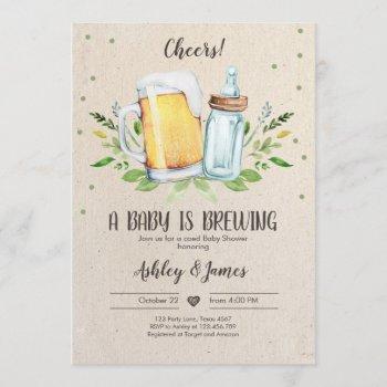 a baby is brewing greenery cheers coed baby shower invitation