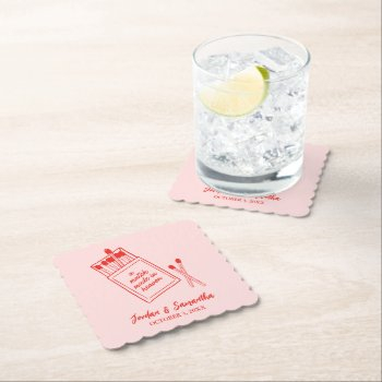 a match made in heaven red & pink cute party paper coaster