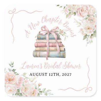 a new chapter begins bridal shower  square sticker