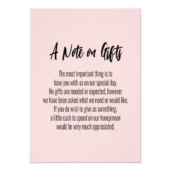 A Note On Gifts Casual Handwriting Wedding, Pink Enclosure Card Front View