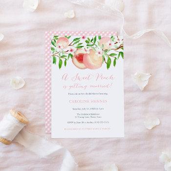 a sweet peach is getting married bridal shower invitation
