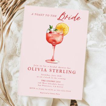 a toast to the bride pink and red bridal shower invitation