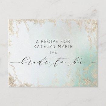 abstract aqua ombre fade with frosted gold glitter announcement postcard