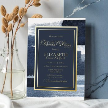 abstract bridal shower invitation | gold navy blue foil invitation