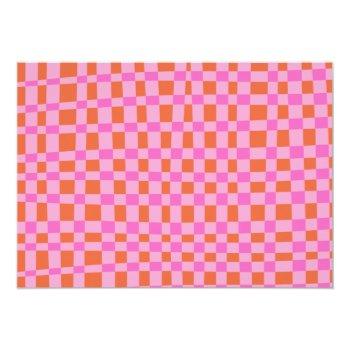 Abstract Checker Pink Orange Custom Bridal Shower Thank You Card Front View