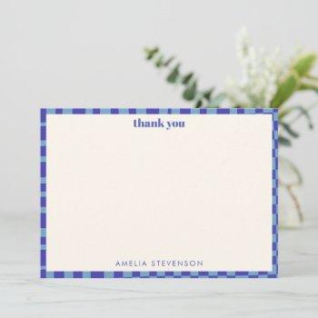 abstract checkerboard blue custom bridal shower thank you card