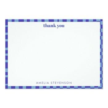 Abstract Checkerboard Blue Custom Bridal Shower Thank You Card Front View