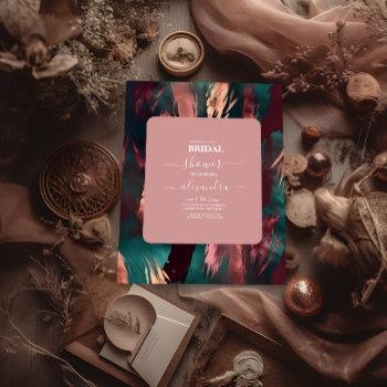 abstract copper dark green dusty pink bridal invitation