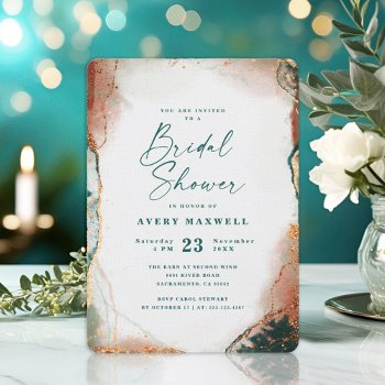 abstract dark teal & copper fall bridal shower invitation