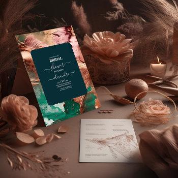 abstract emerald green rose gold bridal invitation