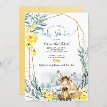 adorable woodland floral greenery baby shower invitation