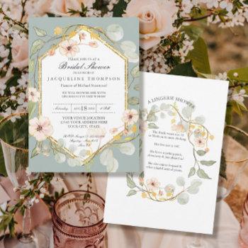 adult bridal shower silver sage rose watercolor invitation