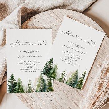 adventure awaits evergreen woodland bridal shower invitation