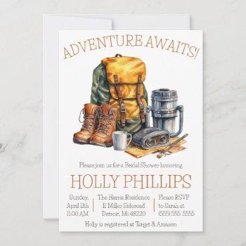 adventure awaits! hiking, camping, bridal shower invitation