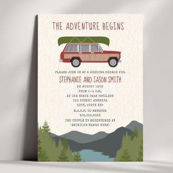 adventure canoe wood wagon mountain wedding shower invitation