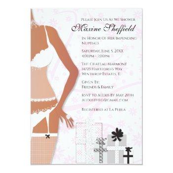 African American Lingerie Bridal Shower Pink   Invitation Front View