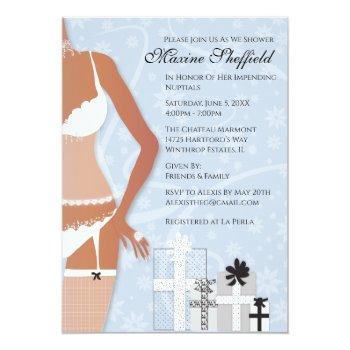 African American Lingerie Bridal Shower Platinum Invitation Front View