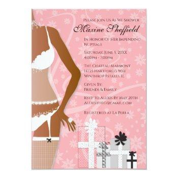 African American Lingerie Bridal Shower Rose Pink Invitation Front View