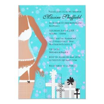 African American Lingerie Bridal Shower Teal  Invitation Front View