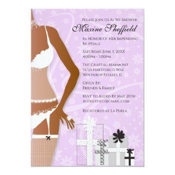 African American Lingerie Bridal Shower Violet Invitation Front View