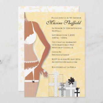 african american lingerie bridal shower yellow invitation