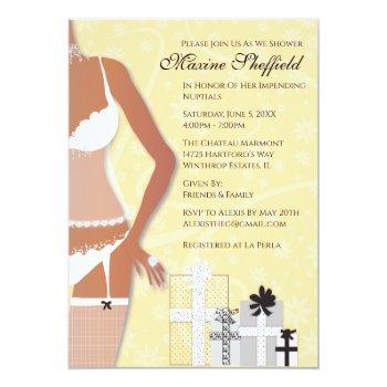 African American Lingerie Bridal Shower Yellow Invitation Front View