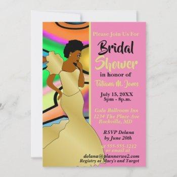african american unique boho gold bridal shower invitation