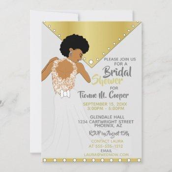 african american woman gold bridal shower invitation