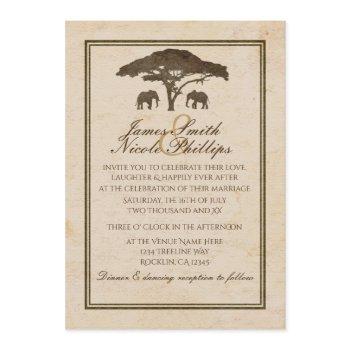 african safari elephants & tree vintage wedding invitation