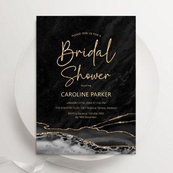 agate black gold bridal shower invitation