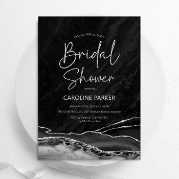 agate black silver bridal shower invitation