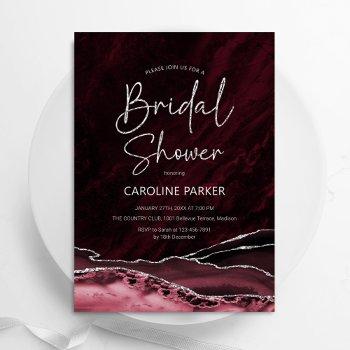 agate burgundy silver bridal shower invitation