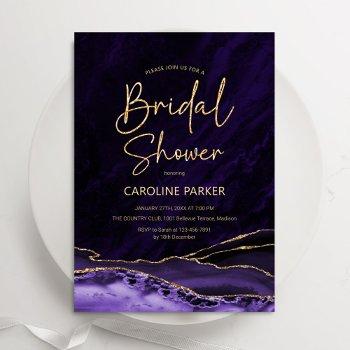 agate purple gold bridal shower invitation
