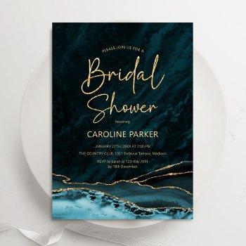 agate teal gold bridal shower invitation