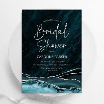 agate teal silver bridal shower invitation