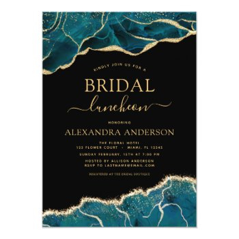 Agate Turquoise Bridal Shower Luncheon Teal Gold I Invitation Front View