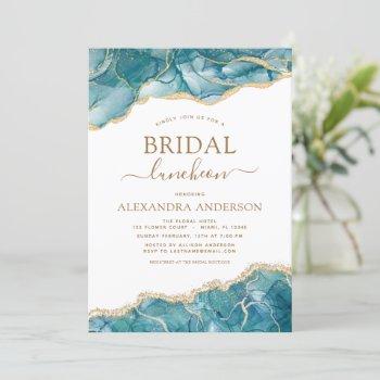 agate turquoise bridal shower luncheon teal gold invitation