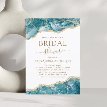 Agate Turquoise Bridal Shower Teal Gold Blue Invit Invitation Front View