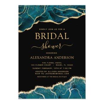 Agate Turquoise Bridal Shower Teal Gold Blue Invit Invitation Front View