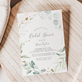 airy greenery and gold leaf bridal shower invitation