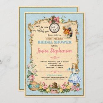 alice in wonderland bridal shower invitaion blue invitation