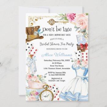 alice in wonderland floral bridal shower tea party invitation
