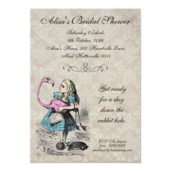 Alice In Wonderland Pink Flamingo Birthday Party Invitation Front View